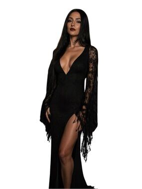 Morbid Matriarch Goth Maxi Dress Black Lace Witch Vampire Dark Feminine Morticia